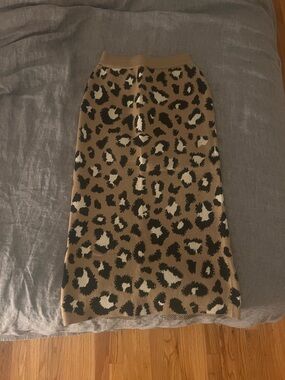 Love Riche Leopard Knit Midi Skirt in Tan, Black, and Cream
